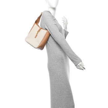 SAINT LAURENT Smooth Calfskin Canvas Small Le 5 A 7 Soft Hobo Natural Tan