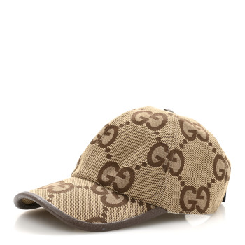 GUCCI Monogram Jumbo GG Baseball Hat M 57 Camel Ebony