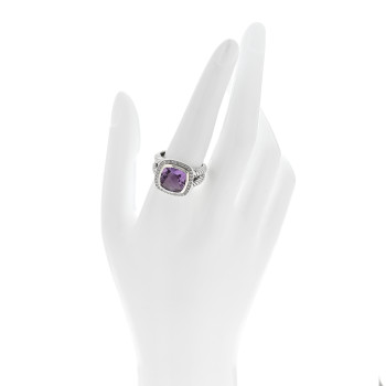 DAVID YURMAN Sterling Silver Diamond Amethyst 11mm Albion Ring 58 8.5