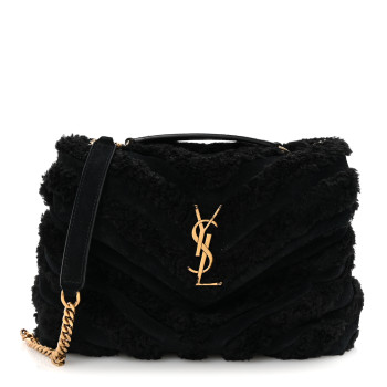 SAINT LAURENT Shearling Y Quilted Monogram Small Loulou Chain Satchel Black