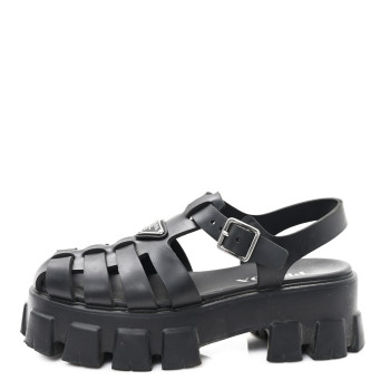 PRADA Foam Rubber Triangle Logo Monolith 55mm Cage Sandals 39 Black