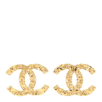 CHANEL Metal Textured CC Earrings  Gold