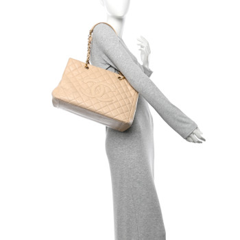 CHANEL Caviar Quilted Grand Shopping Tote GST Beige Clair