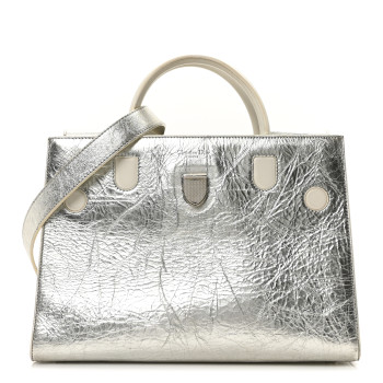 CHRISTIAN DIOR Metallic Calfskin Medium Diorever Flap Silver