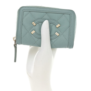 CHANEL Caviar Quilted Filigree Coin Purse Light Blue