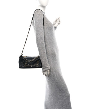 CHANEL Calfskin Chain 20s Signature Hobo Black
