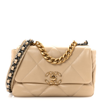 CHANEL Lambskin Quilted Medium Chanel 19 Flap Beige