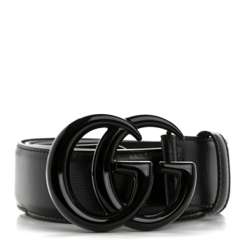 GUCCI Azalea Calfskin Enamel Monochrome Double G 40mm Belt 85 34 Black