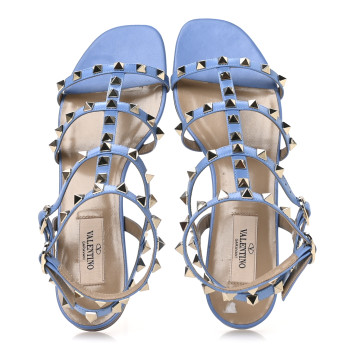 VALENTINO GARAVANI Calfskin Rockstud Gladiator Flat Sandals 36 Denim