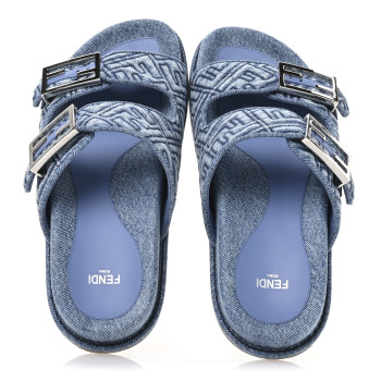 FENDI Denim FF Quilted Fendi Feel Buckled Slide Sandals 37 Blue
