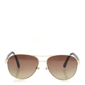 CHANEL Metal Lambskin Quilted CC Pilot Summer Aviator Sunglasses 4204-Q Gold Brown