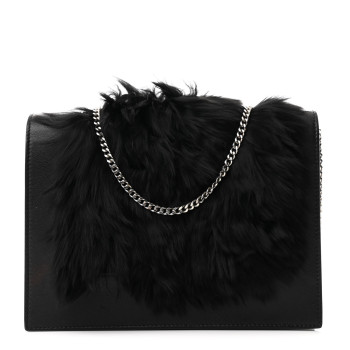 CELINE Smooth Lambskin Fur Frame Evening Chain Clutch Black