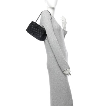 VALENTINO GARAVANI Calfskin Tonal Rockstud Spike Convertible Shoulder Bag Black
