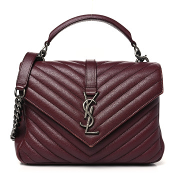 SAINT LAURENT Sheepskin Matelasse Chevron Monogram Medium College Bag Rouge Legion