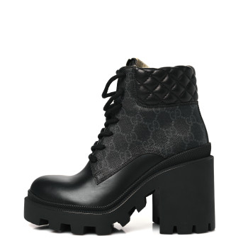 GUCCI Apollo Calfskin GG Supreme Nappa Samoa Quilted Lace Up Ankle Boots 35 Black