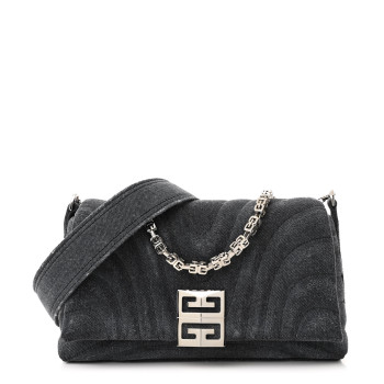 GIVENCHY Distressed Denim Quilted Small 4G Shoulder Bag Black