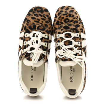 LOUIS VUITTON Calfskin Pony Hair Leopard LV Sneakerina 37 Brown