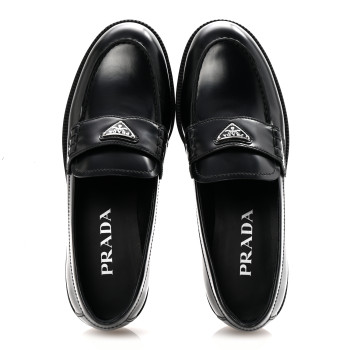 PRADA Spazzolato Metal Triangle Logo Loafers 36 Black