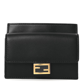 FENDI Nappa Matisse FF Diagonal Embossed Fold Over Card Holder Wallet Black