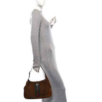 GUCCI Suede Web Small Jackie O Hobo Light Brown