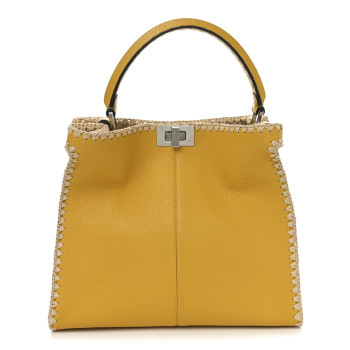 FENDI Cuoio Romano Selleria Raffia Bi-Color Woven Medium Peekaboo X-Lite Sunflower Paglia