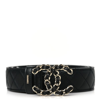 CHANEL Calfskin Quilted CC Chain Belt 75 30 Black