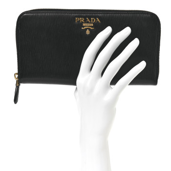 PRADA Vitello Move Bi-Color Zip Around Wallet Black