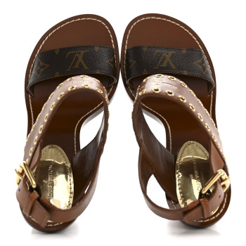 LOUIS VUITTON Calfskin Monogram Passenger Sandals 38 Cognac