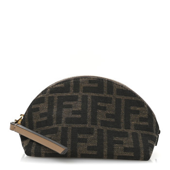 FENDI Fabric Jacquard FF 1974 Small Beauty Pouch Tobacco Moro Black