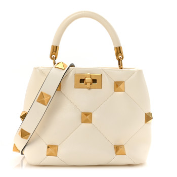 VALENTINO GARAVANI Nappa Small Roman Stud The Handle Bag Ivory