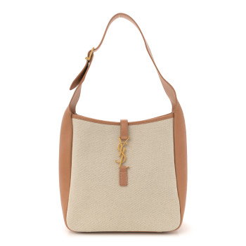 SAINT LAURENT Smooth Calfskin Canvas Small Le 5 A 7 Soft Hobo Natural Tan