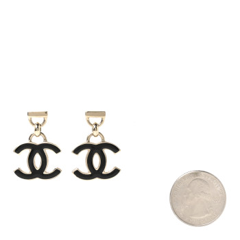 CHANEL Enamel CC Drop Earrings Black