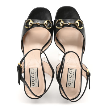 GUCCI Malaga Kid Horsebit Lady 75mm Sandals 36.5 Black