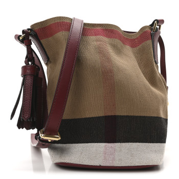 BURBERRY Canvas Mega Check Mini Ashby Tassel Crossbody Burgundy Red