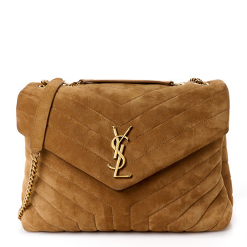 SAINT LAURENT Suede Y Quilted Monogram Medium Loulou Chain Satchel Cinnamon