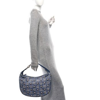 MCM Vintage Jacquard Monogram Hobo Blue