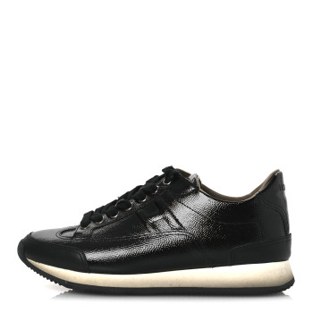 HERMES Patent Epsom Calfskin Trail Sneakers 37 Black