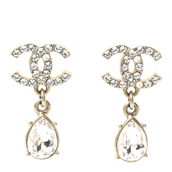 CHANEL Crystal CC Tear Drop Earrings Gold
