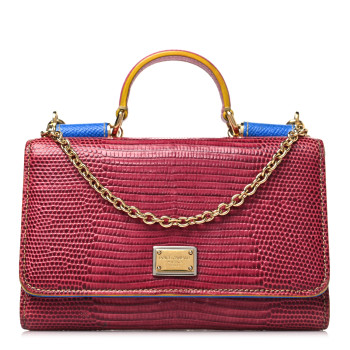 DOLCE & GABBANA Dauphine Stampa Iguana Mini Miss Sicily Chain Phone Case Wallet Red Multicolor