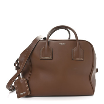 BURBERRY Smooth Calfskin Medium Cube Bowling Bag Malt Brown