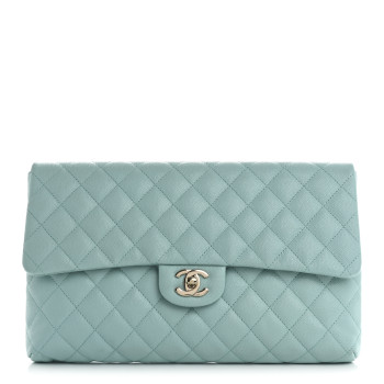 CHANEL Caviar Quilted Flap Clutch Light Blue