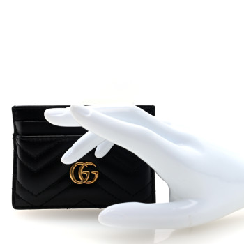 GUCCI Calfskin Matelasse GG Marmont Card Holder Black