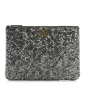CHANEL Sequins Medium 19 Pouch Silver