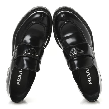 PRADA Spazzolato Metal Triangle Logo 50mm Loafers 40 Black