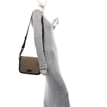 GUCCI Monogram Large Flap Messenger Bag Beige Dark Brown