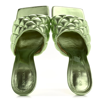 BOTTEGA VENETA Metallic Nappa Reflection Matelasse Padded Mule Sandals 37.5 Pistachio