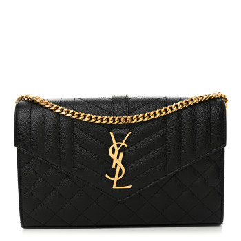 SAINT LAURENT Grain De Poudre Mixed Matelasse Triquilt Monogram Chain Wallet Black