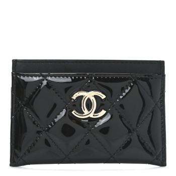 CHANEL Patent Calfskin Quilted Card Holder Black