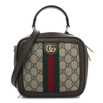 GUCCI GG Supreme Monogram Textured Dollar Calfskin Mini Ophidia Top Handle Square Shoulder Bag Beige Ebony New Acero