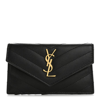 SAINT LAURENT Grain De Poudre Matelasse Chevron Monogram Compact Wallet Black